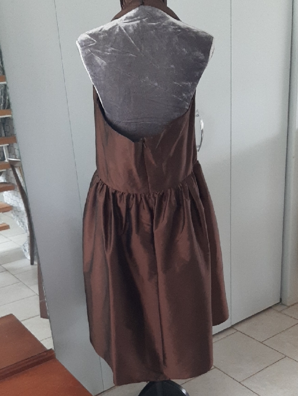 ALFRED SUNG🤎Chocolate Brown Halter Midi Dress with Side Pockets, Lined Sz 22 - Picture 3 of 10